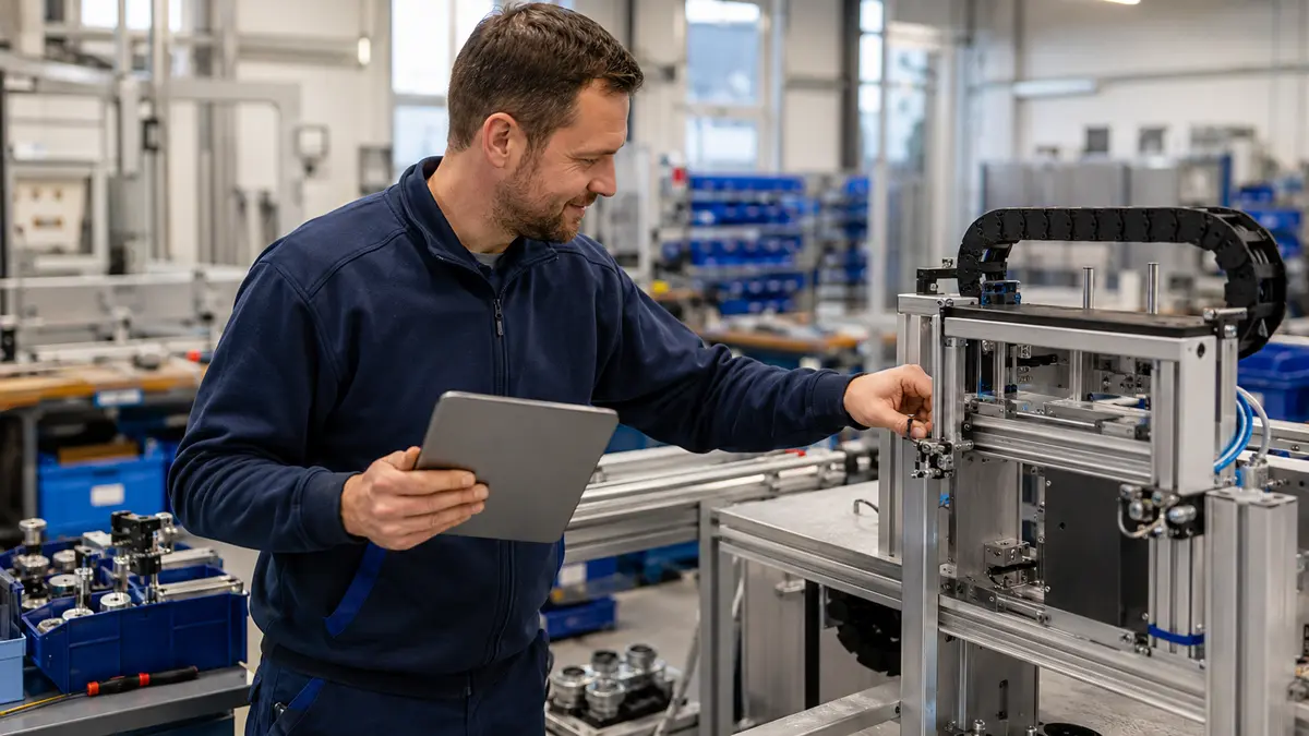viraguides-tablet-assemblage Monteur gebruikt een tablet tijdens assemblage op de werkvloer